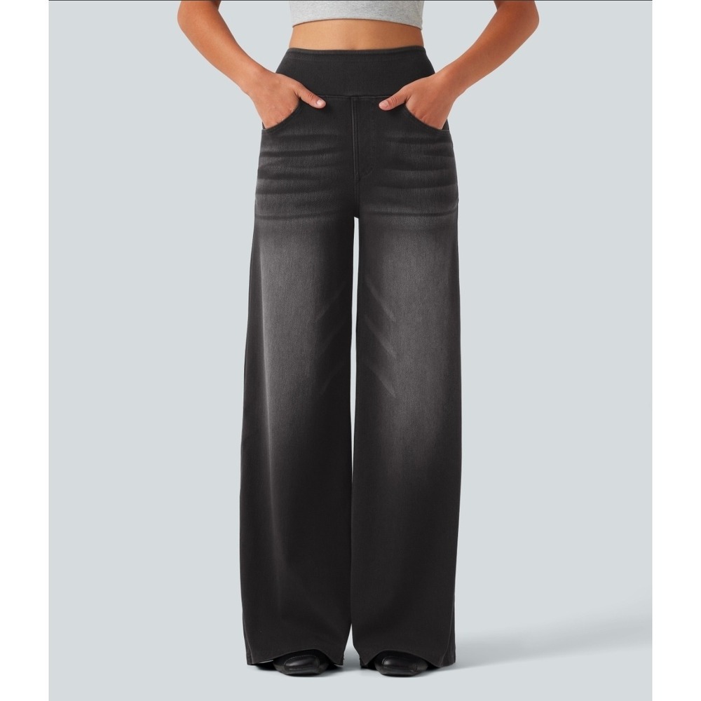 Halara Flex High Waisted Wide Leg Jeans Womens XL Regular Black NWT Stretch